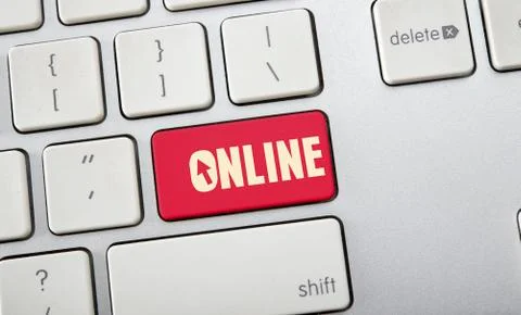 Online text on keyboard, E-commerce concept banner Stock Photos