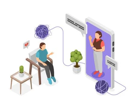 Online therapy, cleaning mind. Solution of mental problems, burnout or Stock Illustration