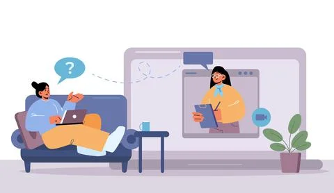 Online therapy session with psychologist Stock Illustration