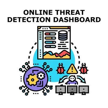 Online threat detection dashboard displaying cybersecurity defense system Stock Illustration