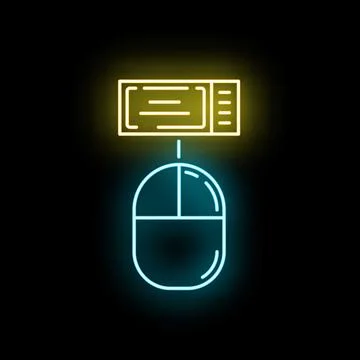 Online ticket booking with computer mouse neon icon Stock Illustration