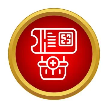 Online ticket ordering process icon with shopping basket Illustrazione stock