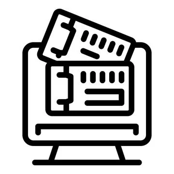 Online ticket purchase with computer and two tickets Stock Illustration