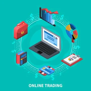 Online Trading Isometric Round Composition Stock Illustration