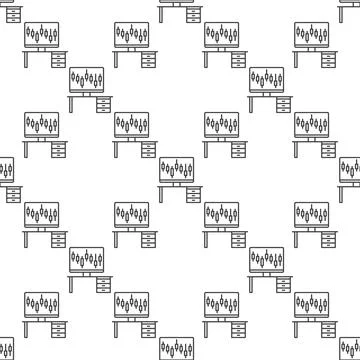Online Trading vector PC with Candlestick Chart seamless pattern in thin li.. Stock Illustration