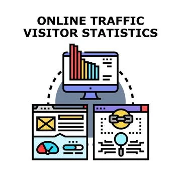 Online traffic visitor statistics analyzing website performance data Stock Illustration