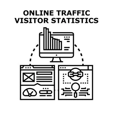 Online traffic visitor statistics analyzing website performance data Stock Illustration