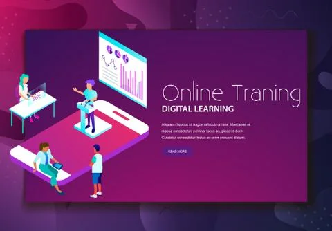 Online training and digital learning via mobile app landing web page Stock Illustration