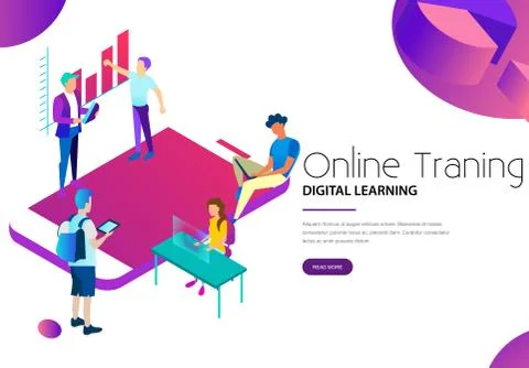Online training and digital learning class interior landing webpage Stockillustratie
