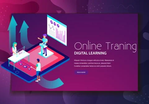 Online training and digital learning landing web page template 스톡 일러스트