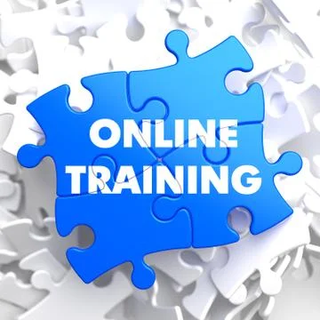 Online Training on Blue Puzzle. Stock Illustration