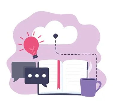 Online training, book and cloud computing chatting, education and courses Stock Illustration