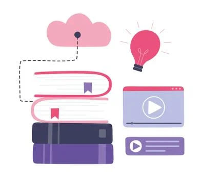 Online training, books cloud computing video education, courses knowledge Illustrazione stock