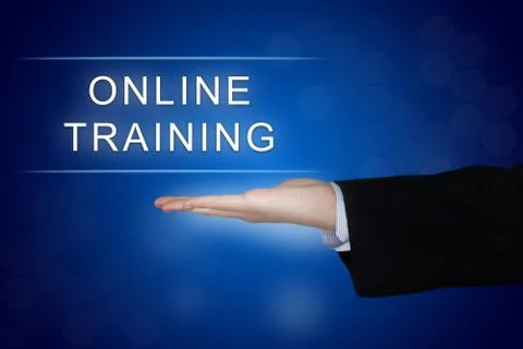 Online training button on blue background Foto stock