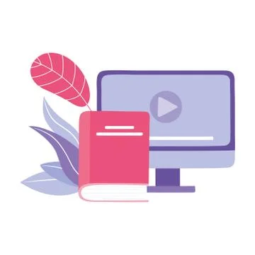 Online training, computer book education and courses learning digital Stock Illustration