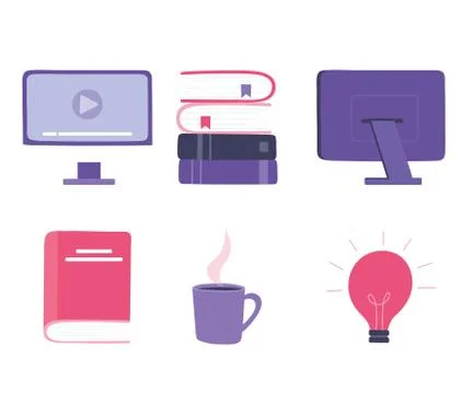 Online training, computer books creativity, courses knowledge development using Stock Illustration