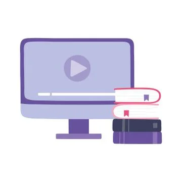Online training, computer books video content, education and courses learning Stock Illustration