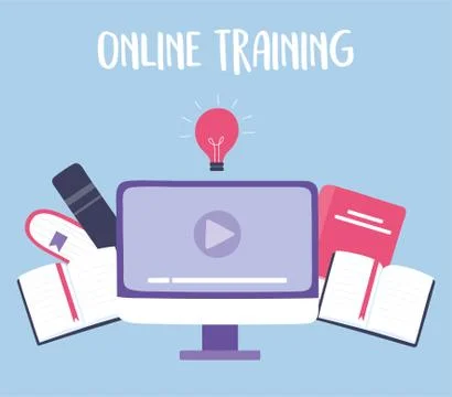 Online training, computer video books creativity, courses knowledge development 스톡 일러스트