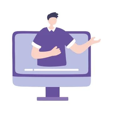 Online training, computer video man teaching, education and courses learning Stock Illustration
