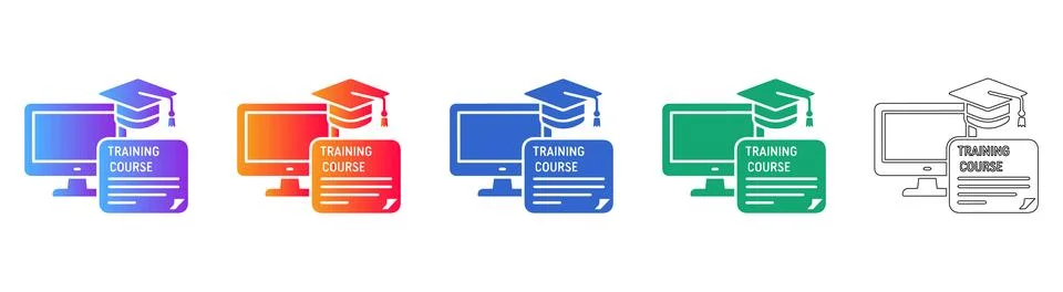 Online Training Course and E Learning Education Icon Set Illustrazione stock