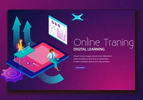 Online training digital learning landing web page 스톡 일러스트