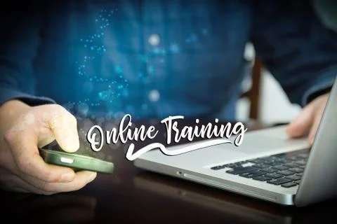 Online training distance learning concept - laptop and cellphone. Stock Photos
