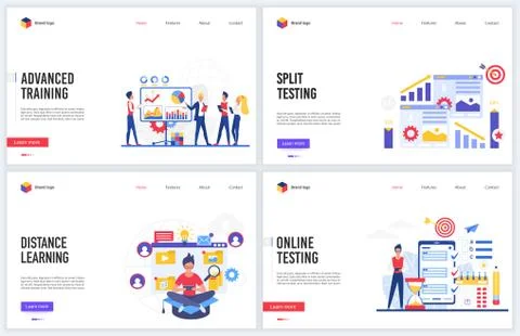 Online training education technology vector illustration set with flat cartoon 스톡 일러스트