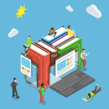 Online training flat isometric vector concept. Stock Illustration