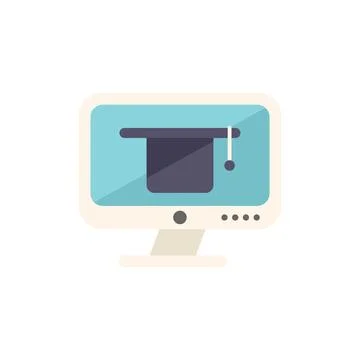 Online training graduation icon flat vector. Web course Stock Illustration