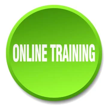 Online training green round flat isolated push button Stock Illustration