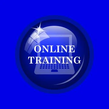 Online training icon. Internet button on blue background. . Stock Illustration