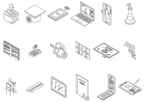 Online training icons set vector outline Stock Illustration