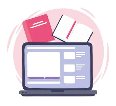 Online training, laptop computer books website, courses knowledge development 스톡 일러스트