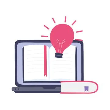 Online training, laptop creativity book class, education and courses learning Illustrazione stock