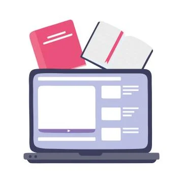 Online training, laptop website homework book, education and courses learning Stockillustratie