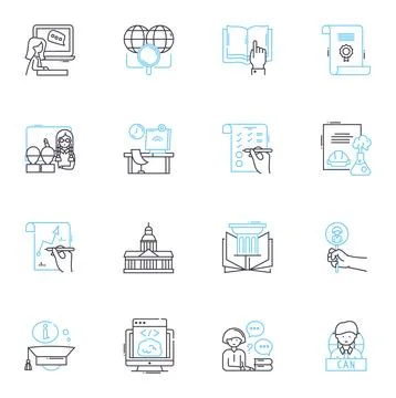 Online training linear icons set. E-learning, Webinar, Virtual, Digital, Remote Illustrazione stock