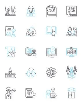 Online training linear icons set. E-learning, Webinar, Virtual, Digital, Remote Illustrazione stock