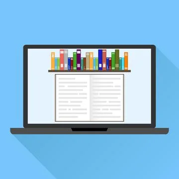 Online training, online library. Computer screensaver from the books. Books. 库存插图