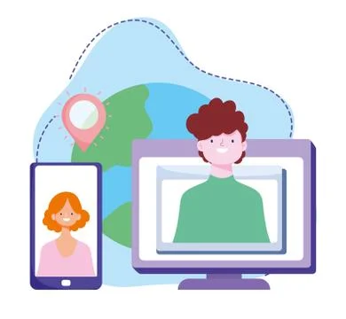 Online training, people smartphone computer connection, courses knowledge Stock Illustration