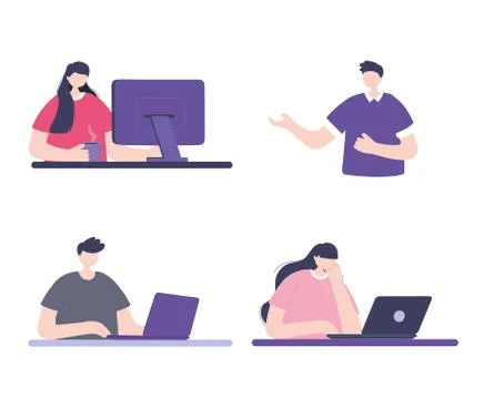Online training, people using computer laptop teacher student, courses knowledge Stock Illustration