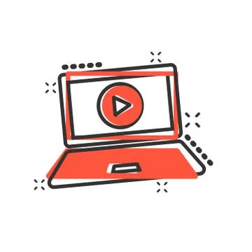 Online training process icon in comic style. Webinar seminar vector cartoon i Stock Illustration
