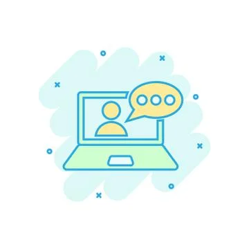 Online training process icon in comic style. Webinar seminar vector cartoon i 스톡 일러스트