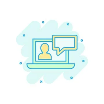 Online training process icon in comic style. Webinar seminar vector cartoon i Stock Illustration