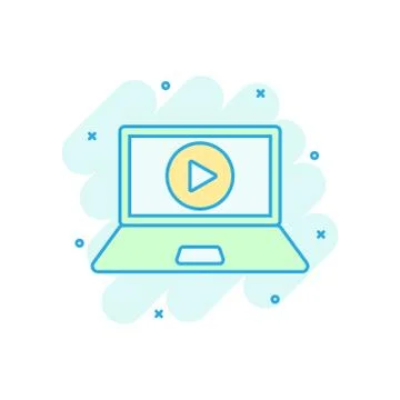 Online training process icon in comic style. Webinar seminar vector cartoon i Stock Illustration