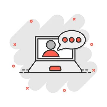 Online training process icon in comic style. Webinar seminar vector cartoon i イラスト素材