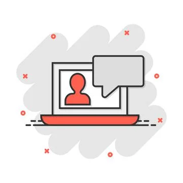 Online training process icon in comic style. Webinar seminar vector cartoon i イラスト素材