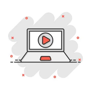 Online training process icon in comic style. Webinar seminar vector cartoon i 스톡 일러스트