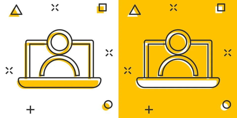 Online training process icon in comic style. Webinar seminar vector cartoon i Stock Illustration