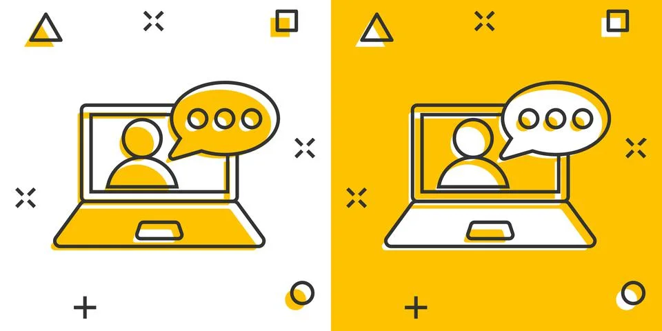 Online training process icon in comic style. Webinar seminar vector cartoon i イラスト素材