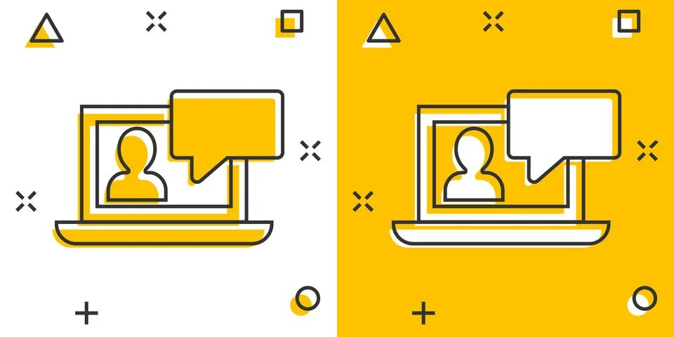 Online training process icon in comic style. Webinar seminar vector cartoon i イラスト素材
